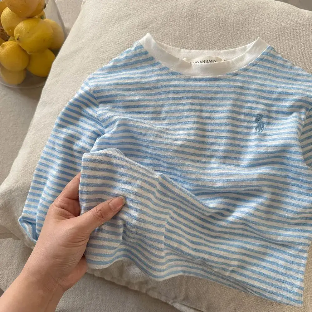 New Kids Striped Cotton T-Shirt Blue White - Image 4