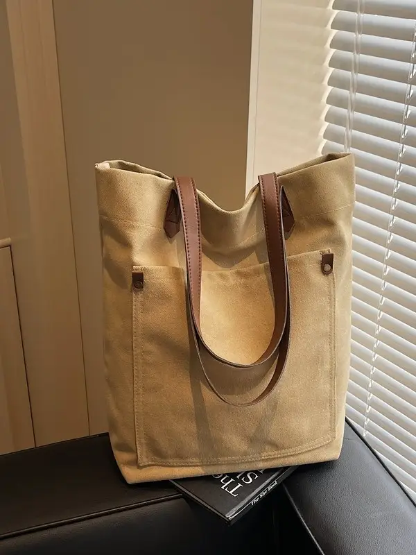 Women Cross-Border Canvas Tote Bag Large Capacity Tan - Image 6