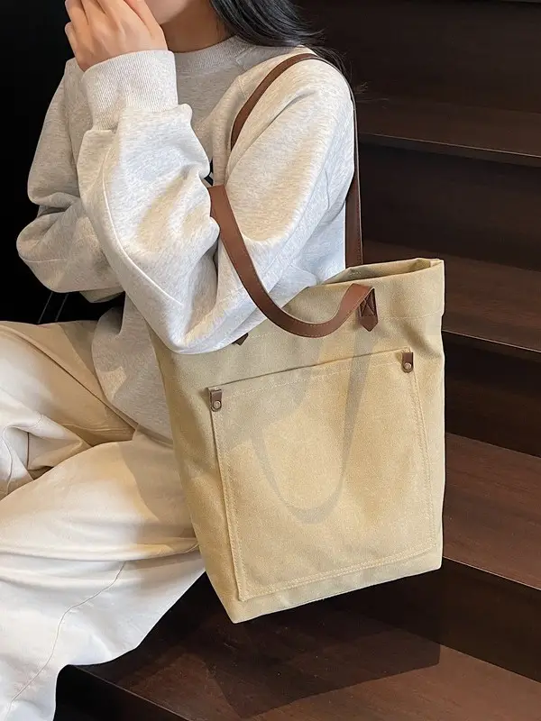Women Cross-Border Canvas Tote Bag Large Capacity Tan - Image 7