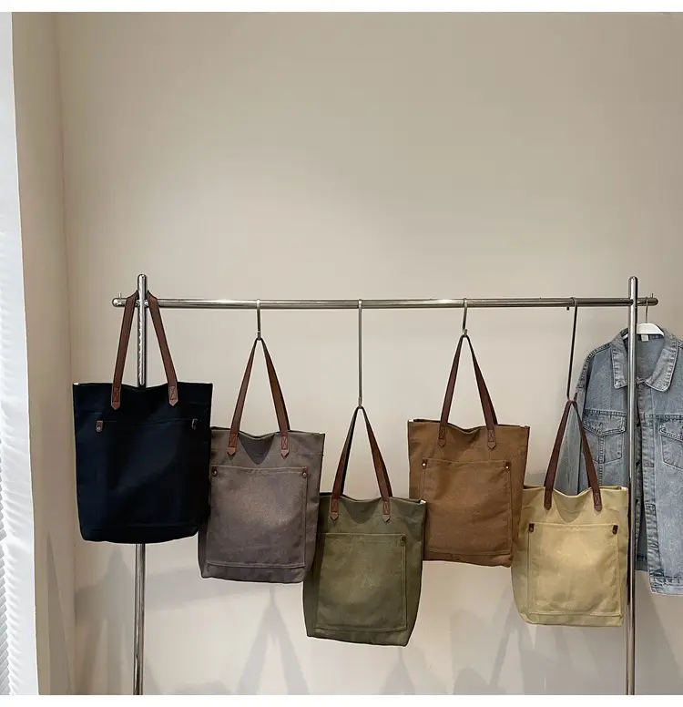 Women Cross-Border Canvas Tote Bag Large Capacity Tan — feature 1