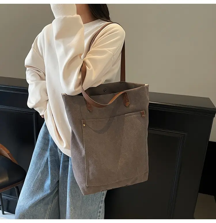 Women Cross-Border Canvas Tote Bag Large Capacity Tan — feature 10