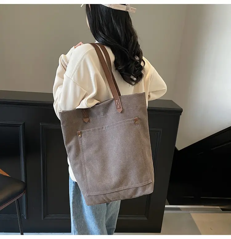 Women Cross-Border Canvas Tote Bag Large Capacity Tan — feature 11