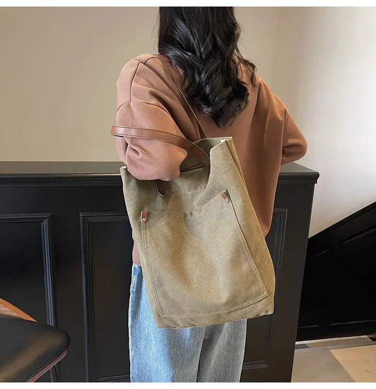 Women Cross-Border Canvas Tote Bag Large Capacity Tan — feature 12