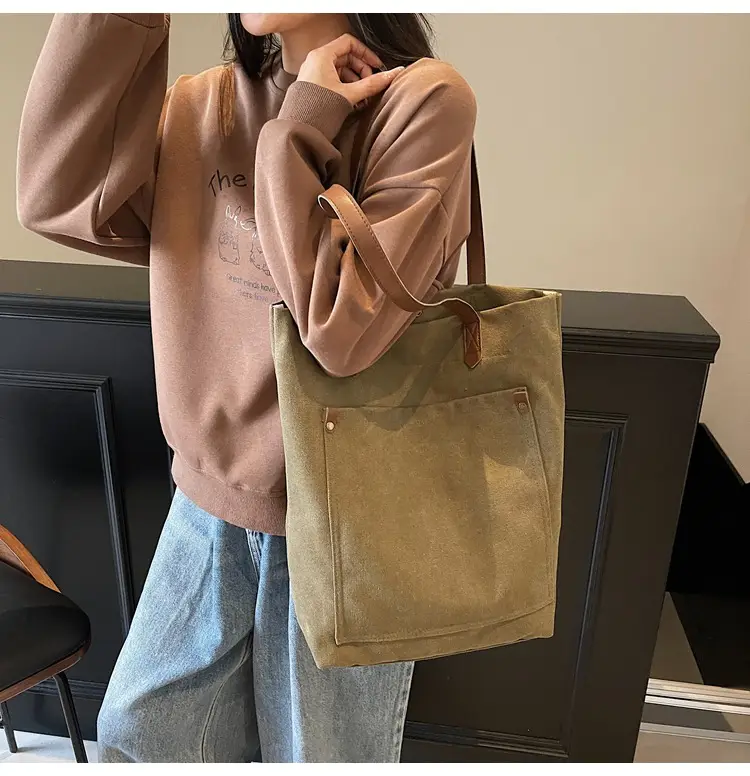 Women Cross-Border Canvas Tote Bag Large Capacity Tan — feature 13