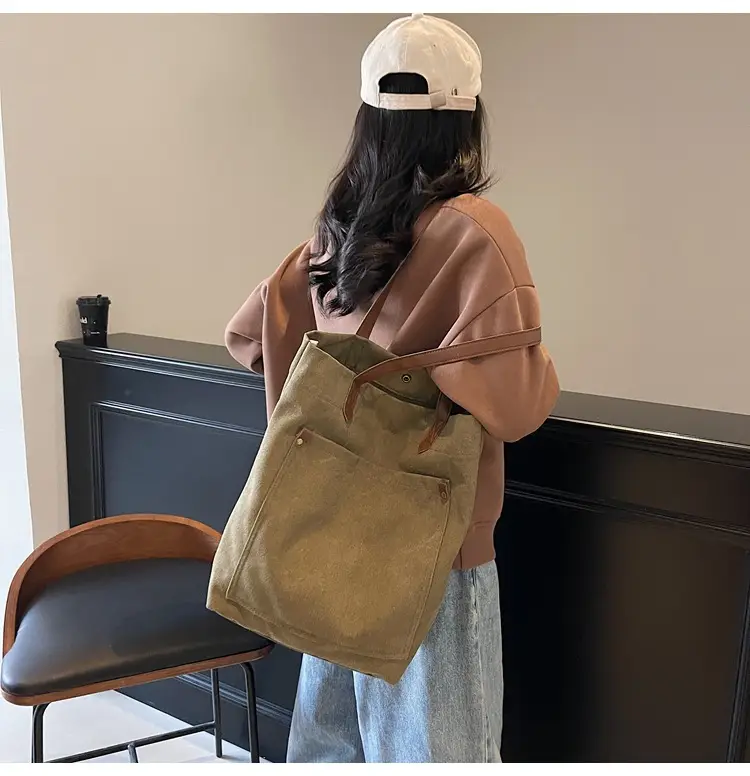 Women Cross-Border Canvas Tote Bag Large Capacity Tan — feature 14