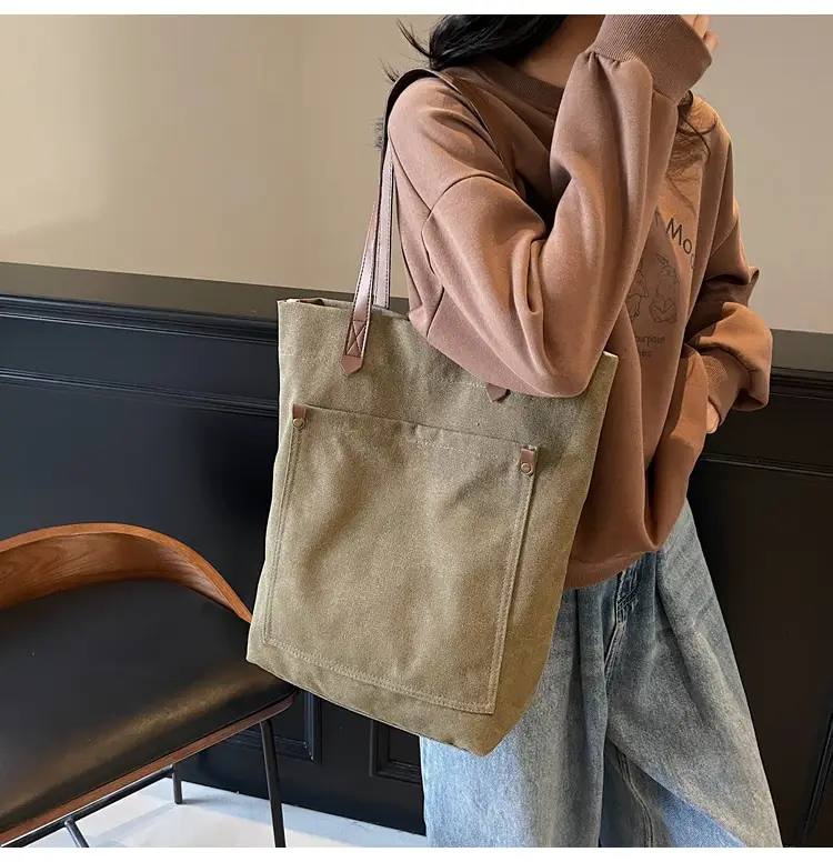 Women Cross-Border Canvas Tote Bag Large Capacity Tan — feature 15