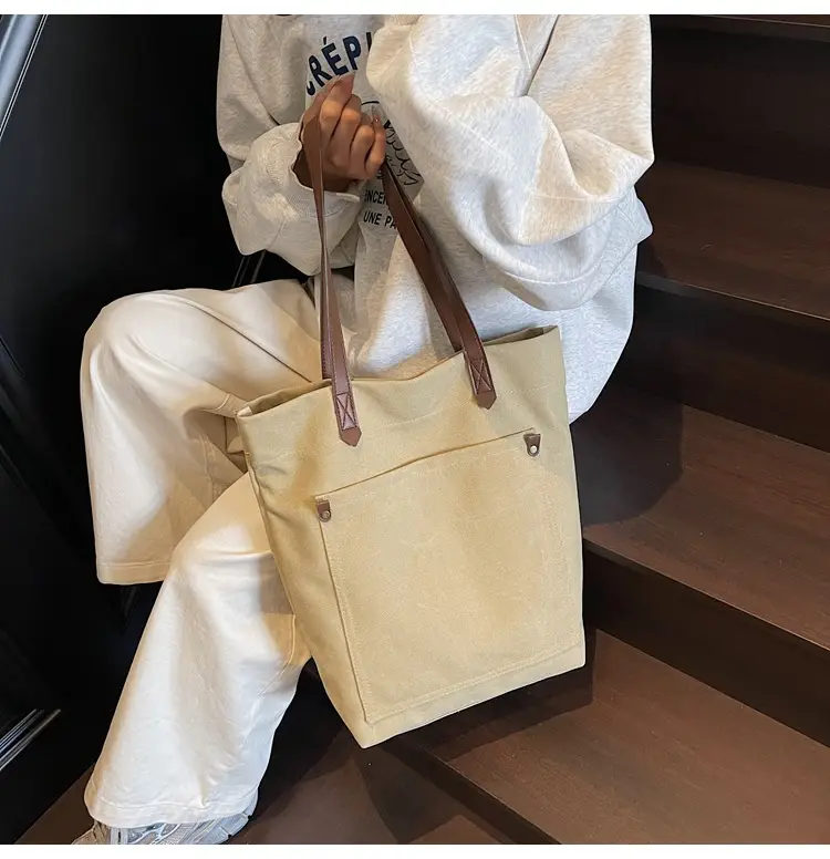 Women Cross-Border Canvas Tote Bag Large Capacity Tan — feature 16