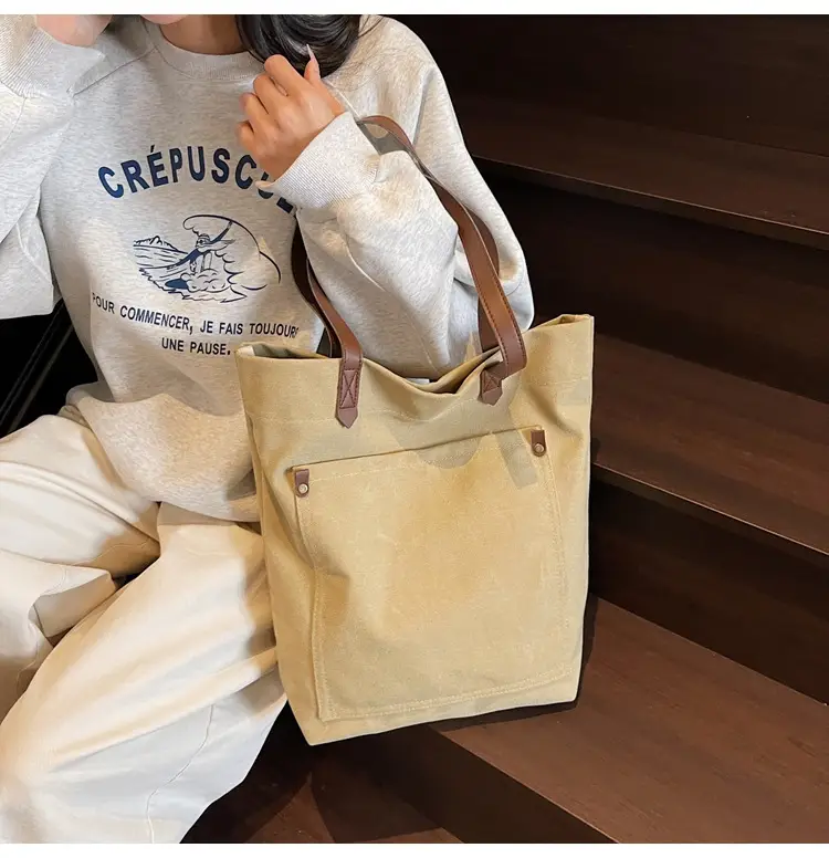 Women Cross-Border Canvas Tote Bag Large Capacity Tan — feature 17