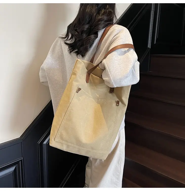 Women Cross-Border Canvas Tote Bag Large Capacity Tan — feature 18