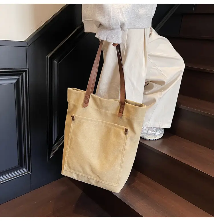 Women Cross-Border Canvas Tote Bag Large Capacity Tan — feature 19