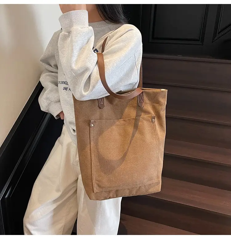 Women Cross-Border Canvas Tote Bag Large Capacity Tan — feature 22