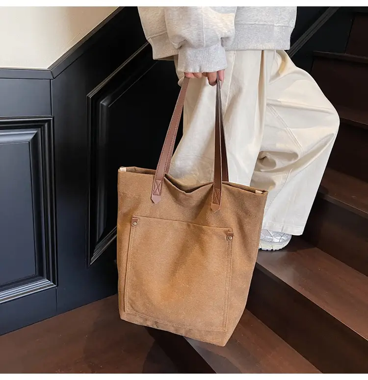 Women Cross-Border Canvas Tote Bag Large Capacity Tan — feature 23
