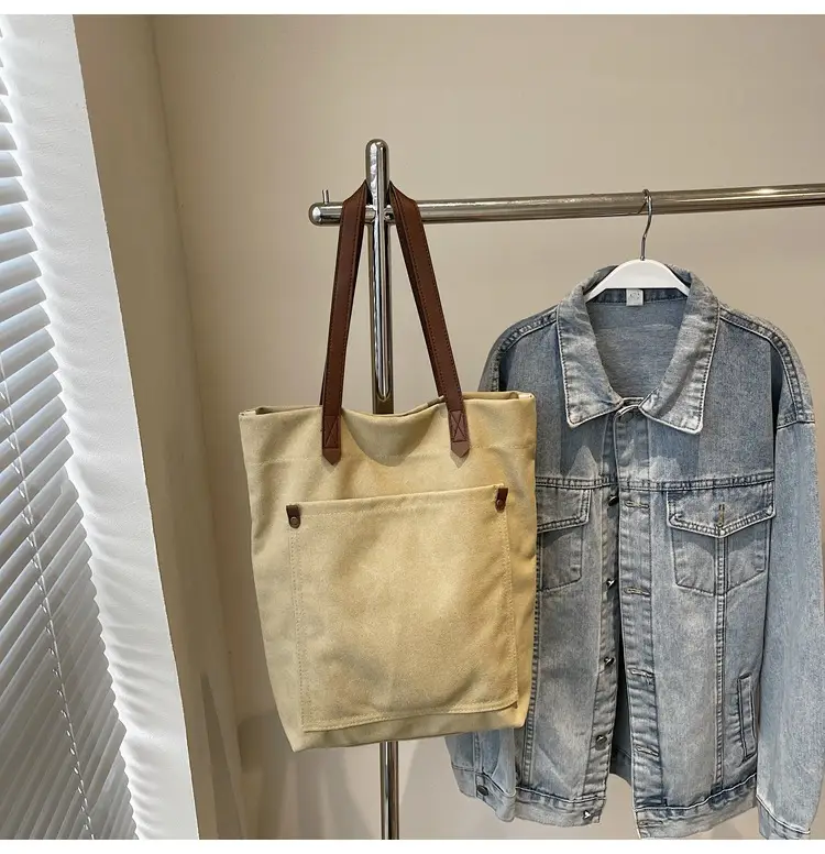 Women Cross-Border Canvas Tote Bag Large Capacity Tan — feature 29