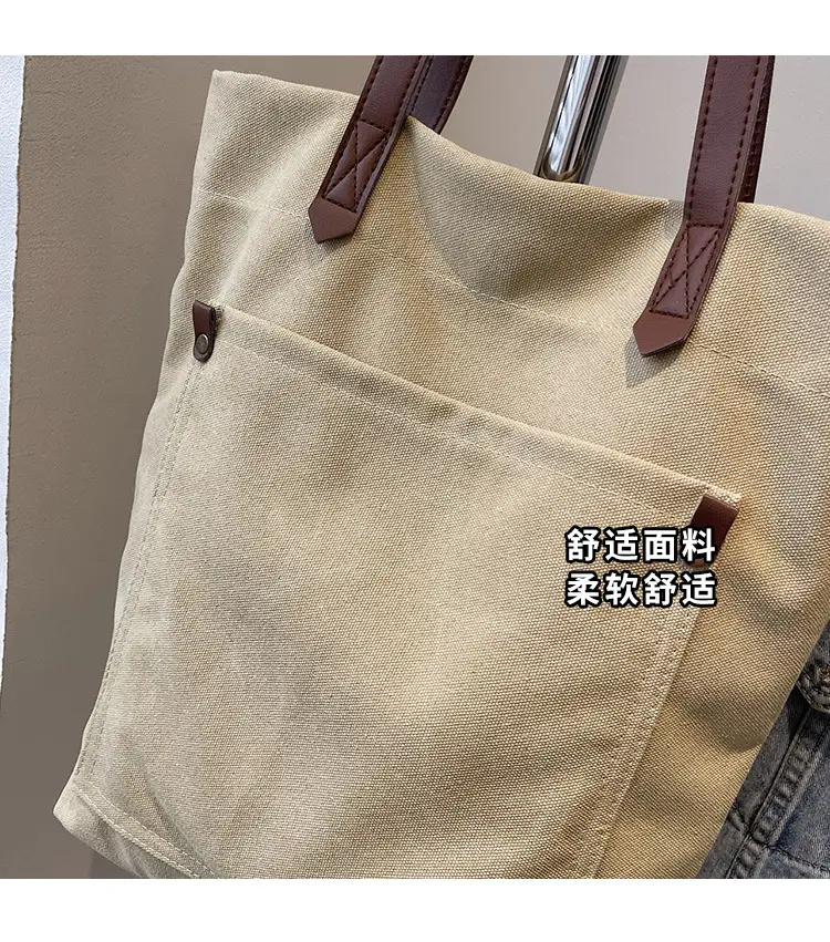 Women Cross-Border Canvas Tote Bag Large Capacity Tan — feature 3