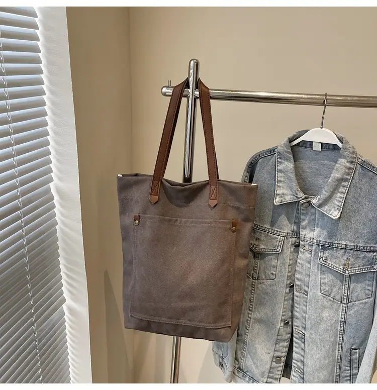 Women Cross-Border Canvas Tote Bag Large Capacity Tan — feature 30