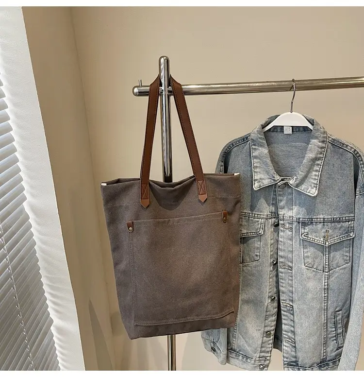 Women Cross-Border Canvas Tote Bag Large Capacity Tan — feature 31