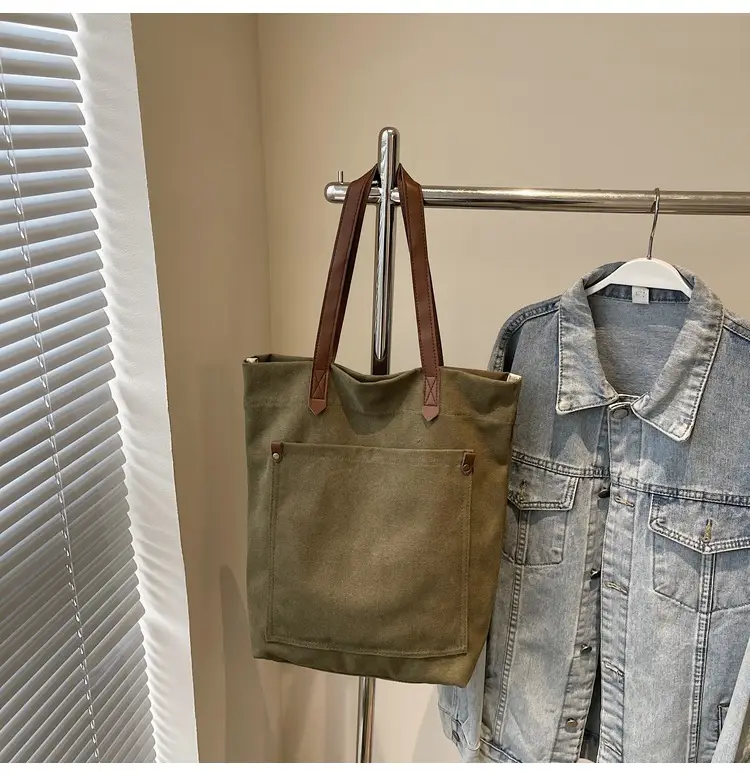 Women Cross-Border Canvas Tote Bag Large Capacity Tan — feature 34