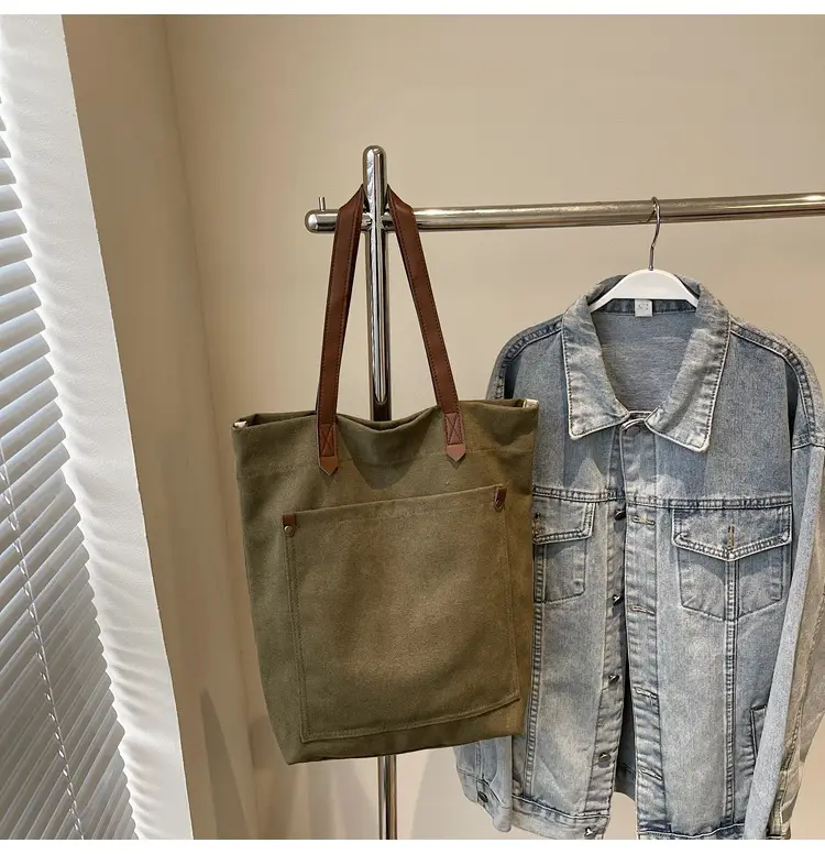 Women Cross-Border Canvas Tote Bag Large Capacity Tan — feature 35