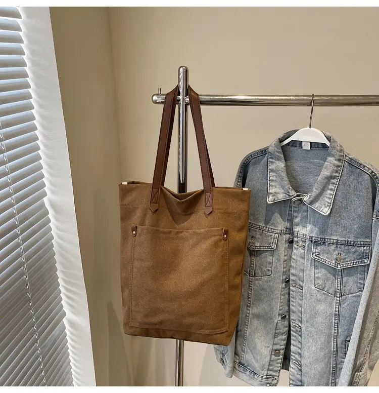 Women Cross-Border Canvas Tote Bag Large Capacity Tan — feature 36