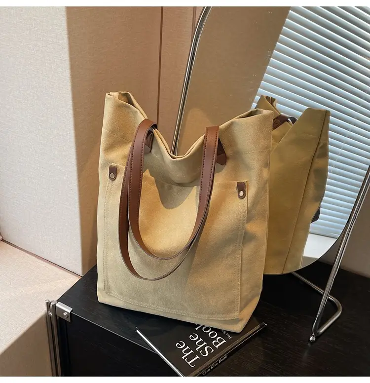 Women Cross-Border Canvas Tote Bag Large Capacity Tan — feature 38