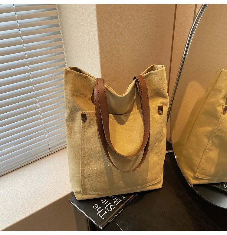Women Cross-Border Canvas Tote Bag Large Capacity Tan — feature 39