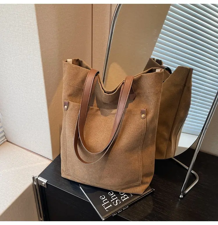 Women Cross-Border Canvas Tote Bag Large Capacity Tan — feature 40