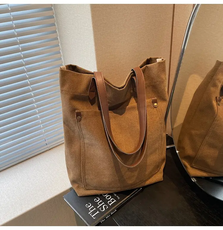 Women Cross-Border Canvas Tote Bag Large Capacity Tan — feature 41
