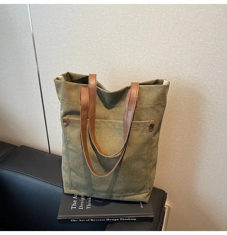 Women Cross-Border Canvas Tote Bag Large Capacity Tan — feature 43