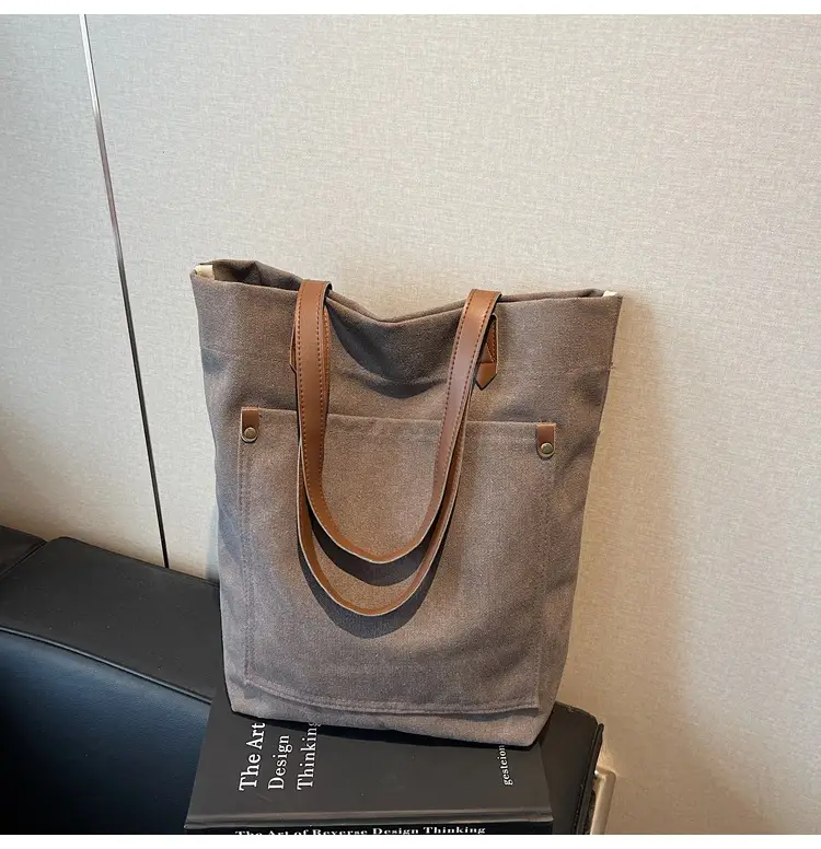 Women Cross-Border Canvas Tote Bag Large Capacity Tan — feature 44