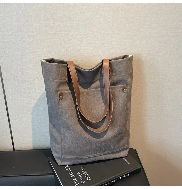 Women Cross-Border Canvas Tote Bag Large Capacity Tan — feature 45