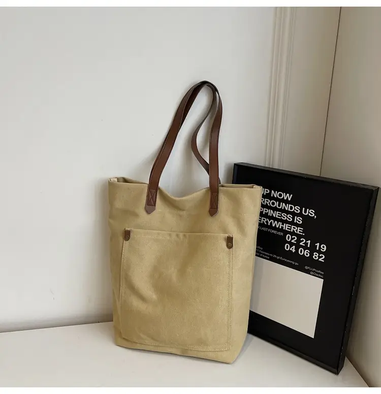 Women Cross-Border Canvas Tote Bag Large Capacity Tan — feature 46
