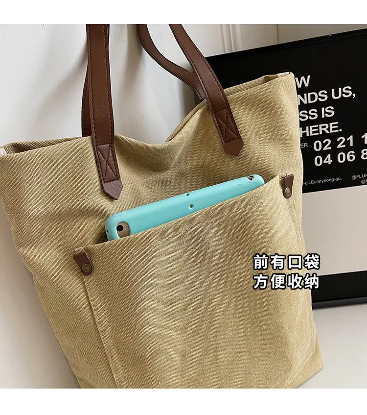 Women Cross-Border Canvas Tote Bag Large Capacity Tan — feature 6
