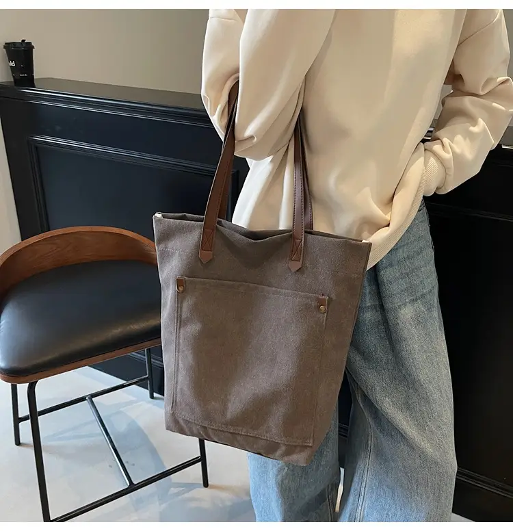 Women Cross-Border Canvas Tote Bag Large Capacity Tan — feature 8