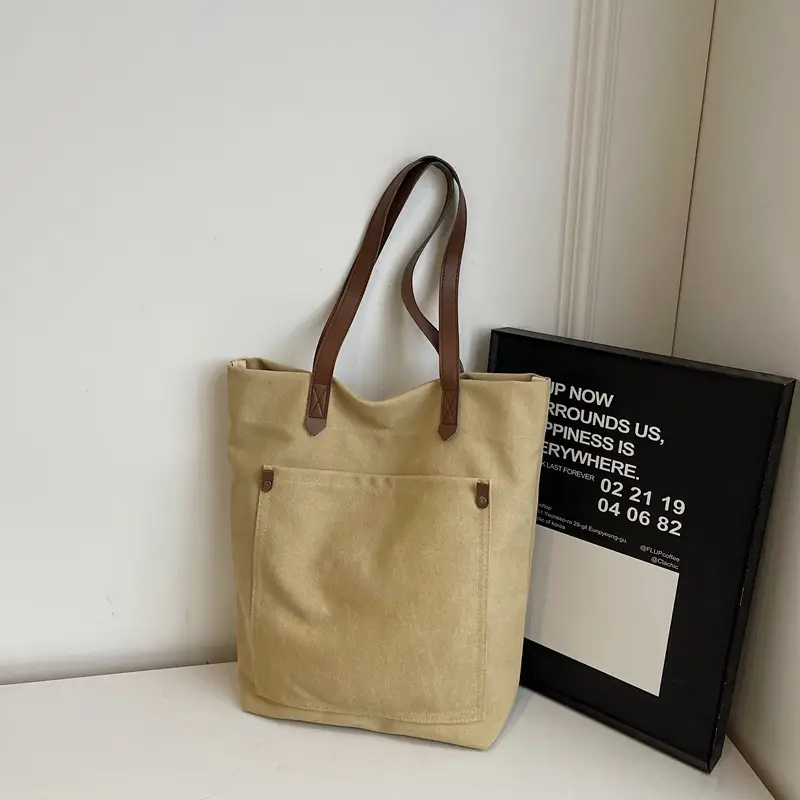 Women Cross-Border Canvas Tote Bag Large Capacity Tan - Image 3