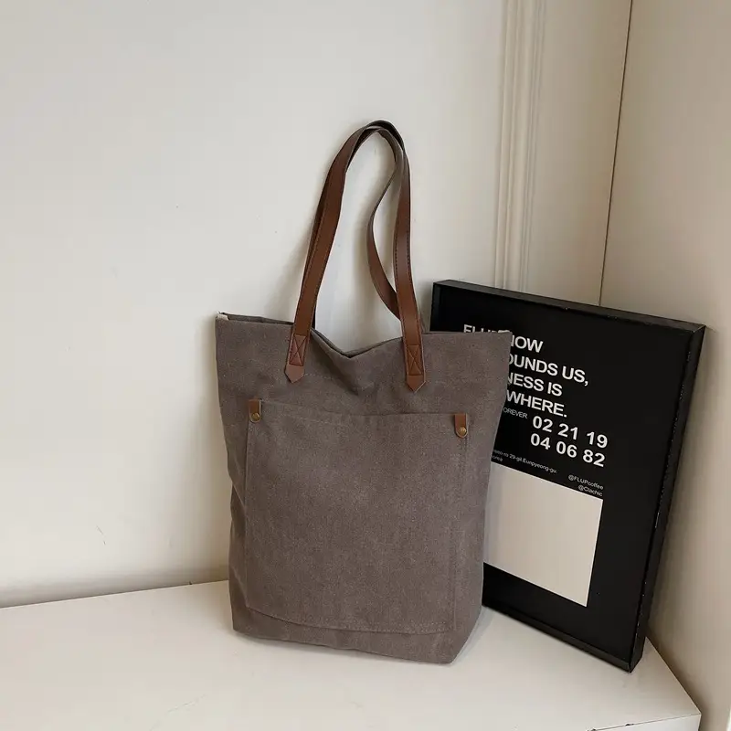 Women Cross-Border Canvas Tote Bag Large Capacity Tan - Image 4