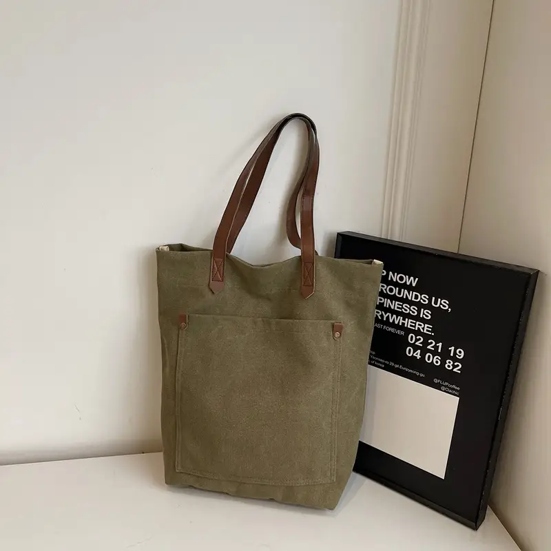 Women Cross-Border Canvas Tote Bag Large Capacity Tan - Image 5