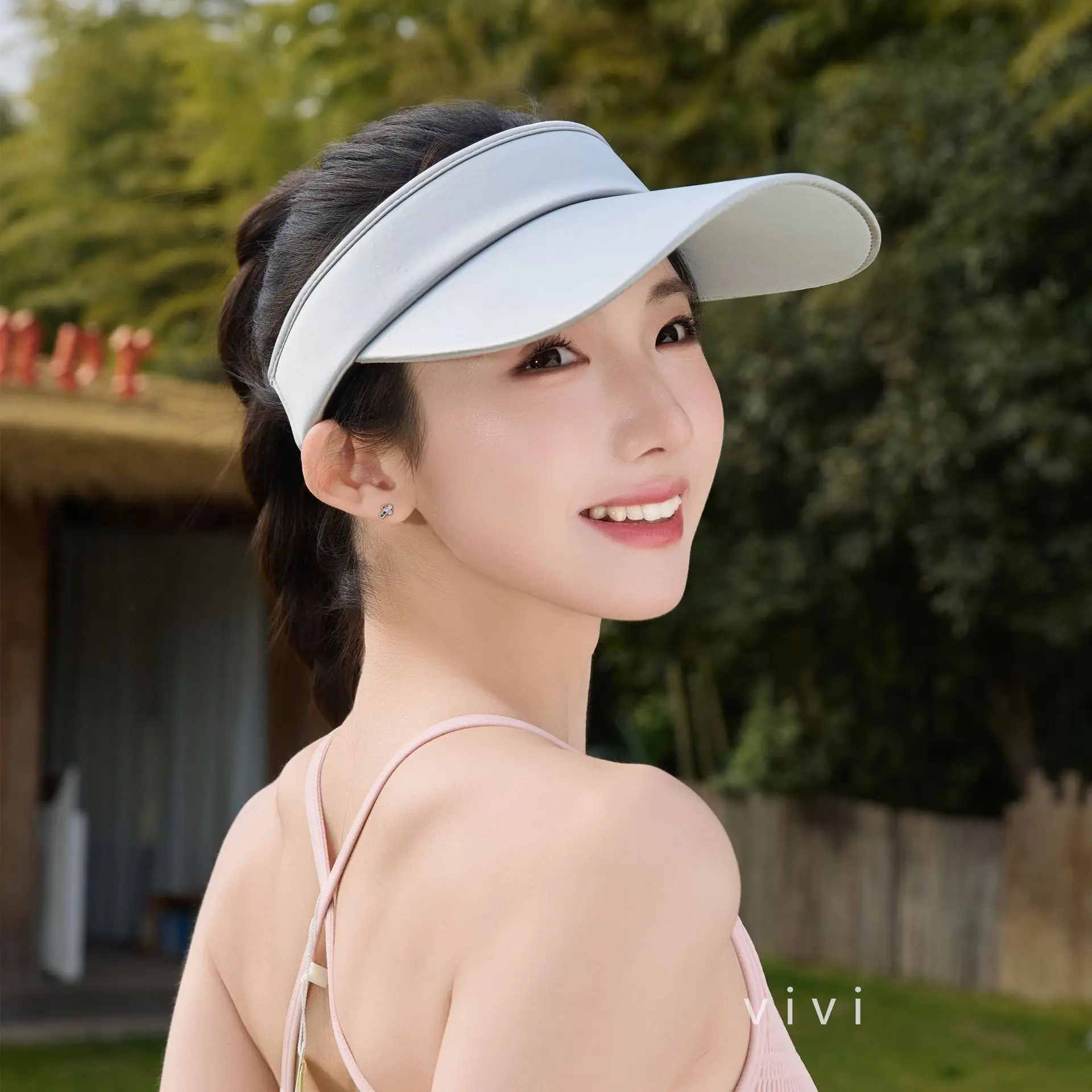 Women White UV Visor Hat with Extended Brim - Image 10