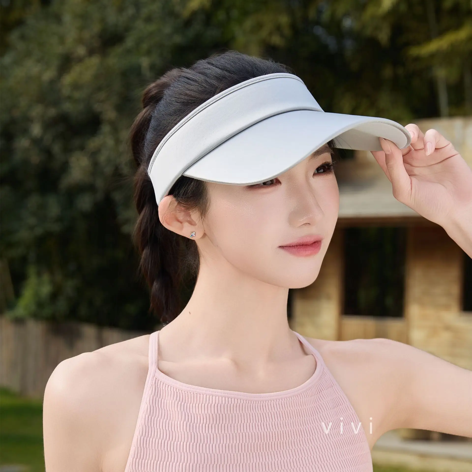 Women White UV Visor Hat with Extended Brim - Image 11