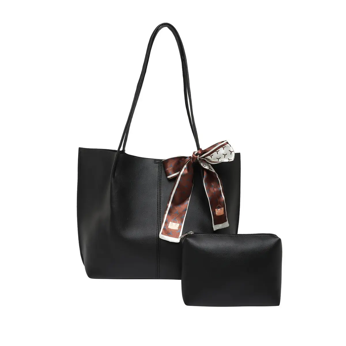 Women 2025 Large Capacity Tote Bag Black Leather - Image 7