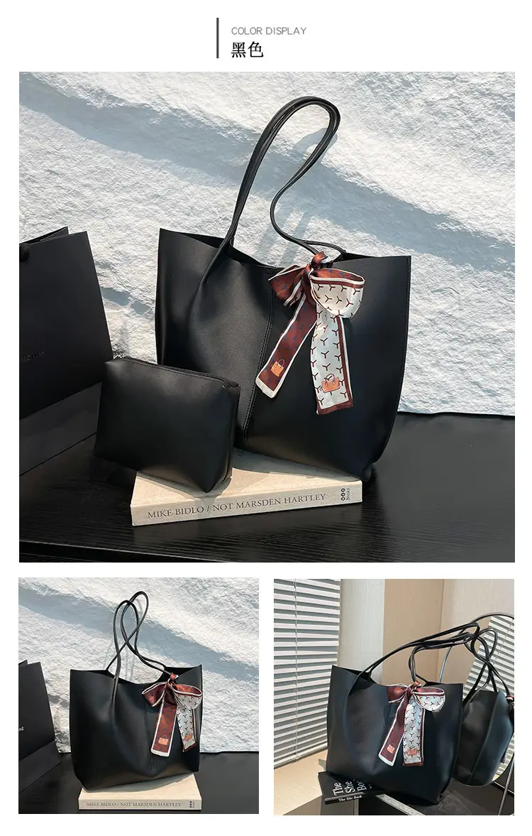 Women 2025 Large Capacity Tote Bag Black Leather — feature 12