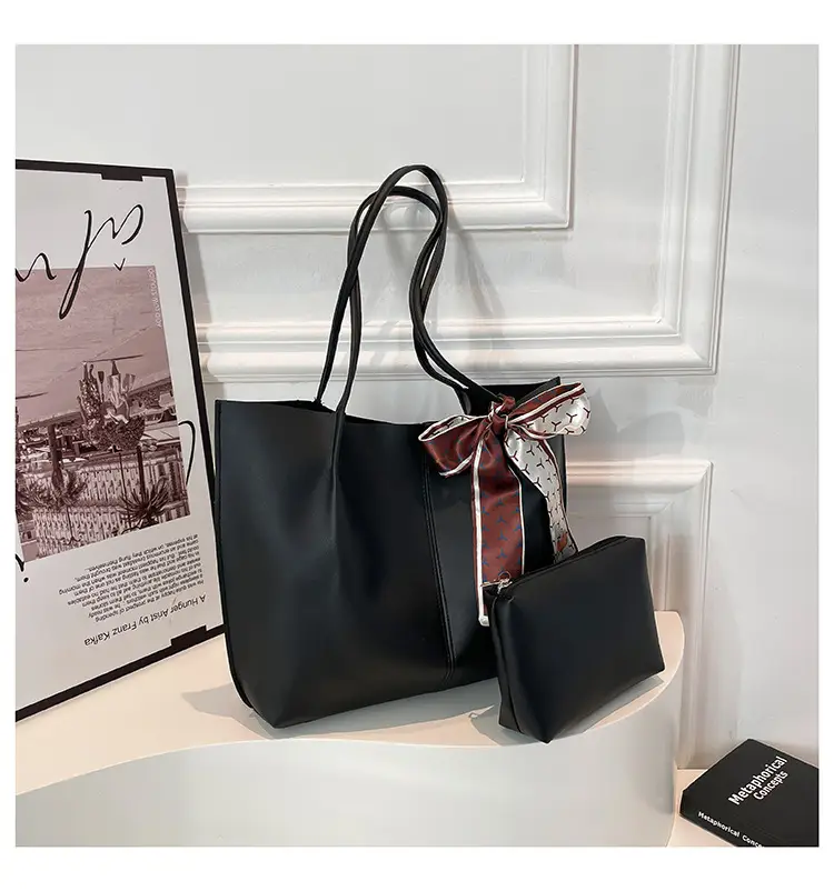 Women 2025 Large Capacity Tote Bag Black Leather — feature 16