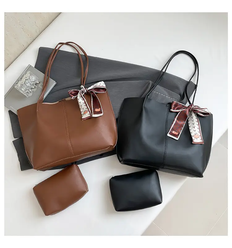 Women 2025 Large Capacity Tote Bag Black Leather — feature 35