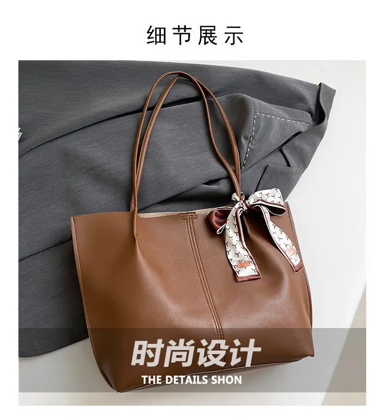 Women 2025 Large Capacity Tote Bag Black Leather — feature 4