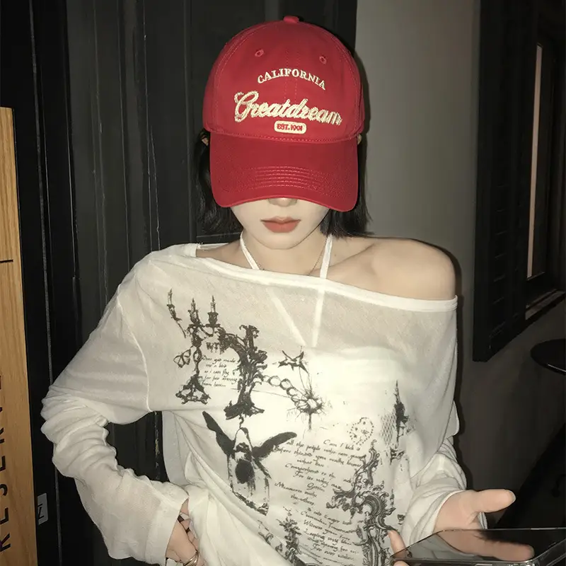 Red Letter Embroidered Women's Cap Spring Summer - Image 6