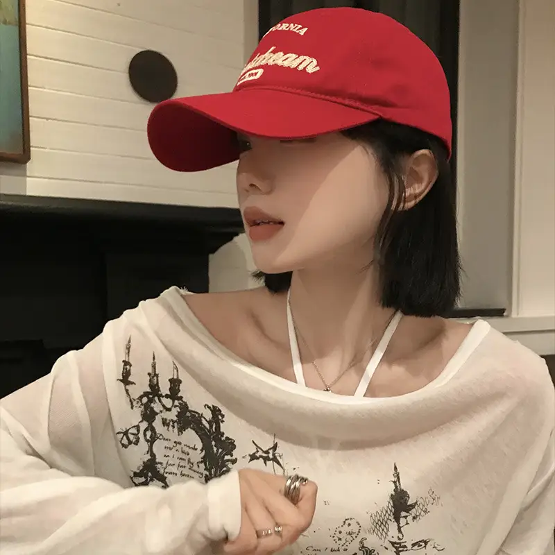 Red Letter Embroidered Women's Cap Spring Summer - Image 7