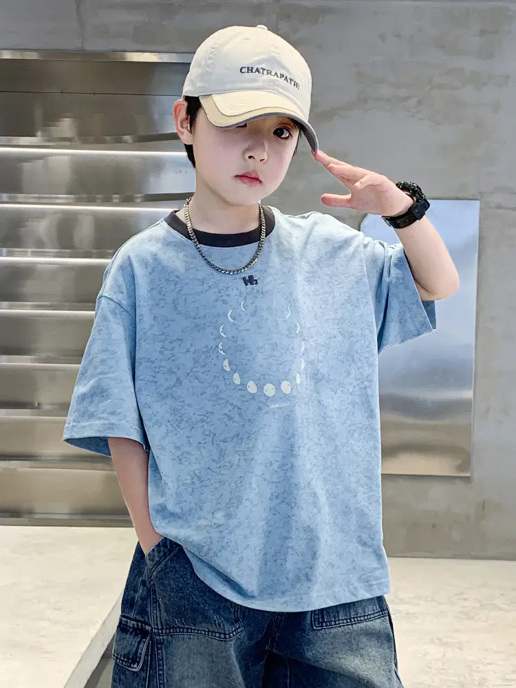 Summer Boys T-Shirt Blue Cotton Half Sleeve Kids Wear - Image 6