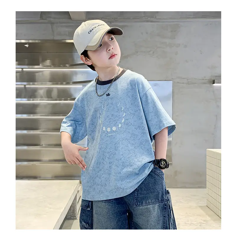 Summer Boys T-Shirt Blue Cotton Half Sleeve Kids Wear — feature 15