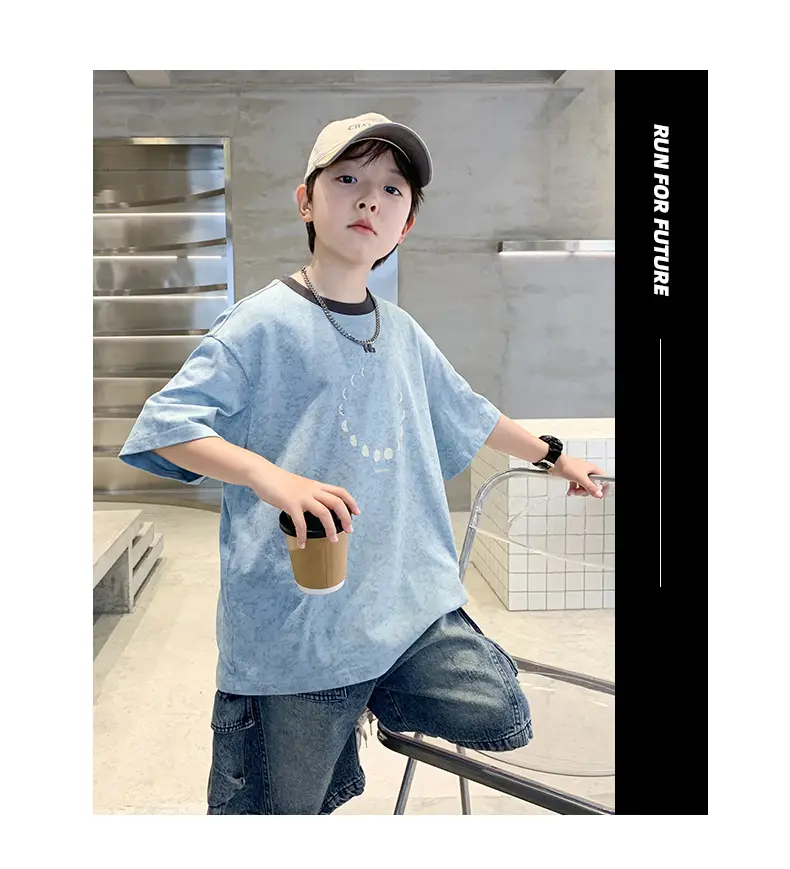 Summer Boys T-Shirt Blue Cotton Half Sleeve Kids Wear — feature 17