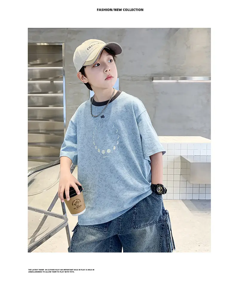 Summer Boys T-Shirt Blue Cotton Half Sleeve Kids Wear — feature 18