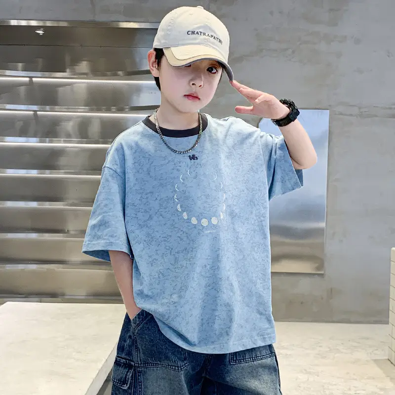 Summer Boys T-Shirt Blue Cotton Half Sleeve Kids Wear — feature 3